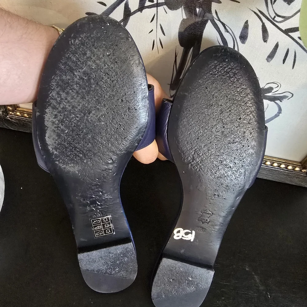 Tory Burch Navy Leather Maritime Slide Sandals 10
